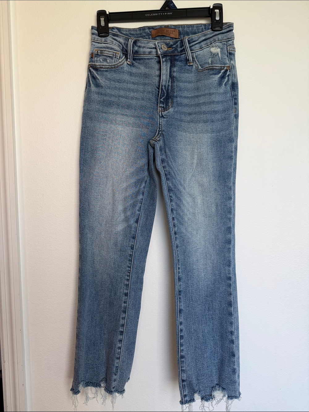 Judy Blue Light Blue Straight-Leg Jeans with Raw Hem